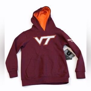 Colosseum Maroon Hoodie with Orange Hood Lining and Virginia Tech VT Logo